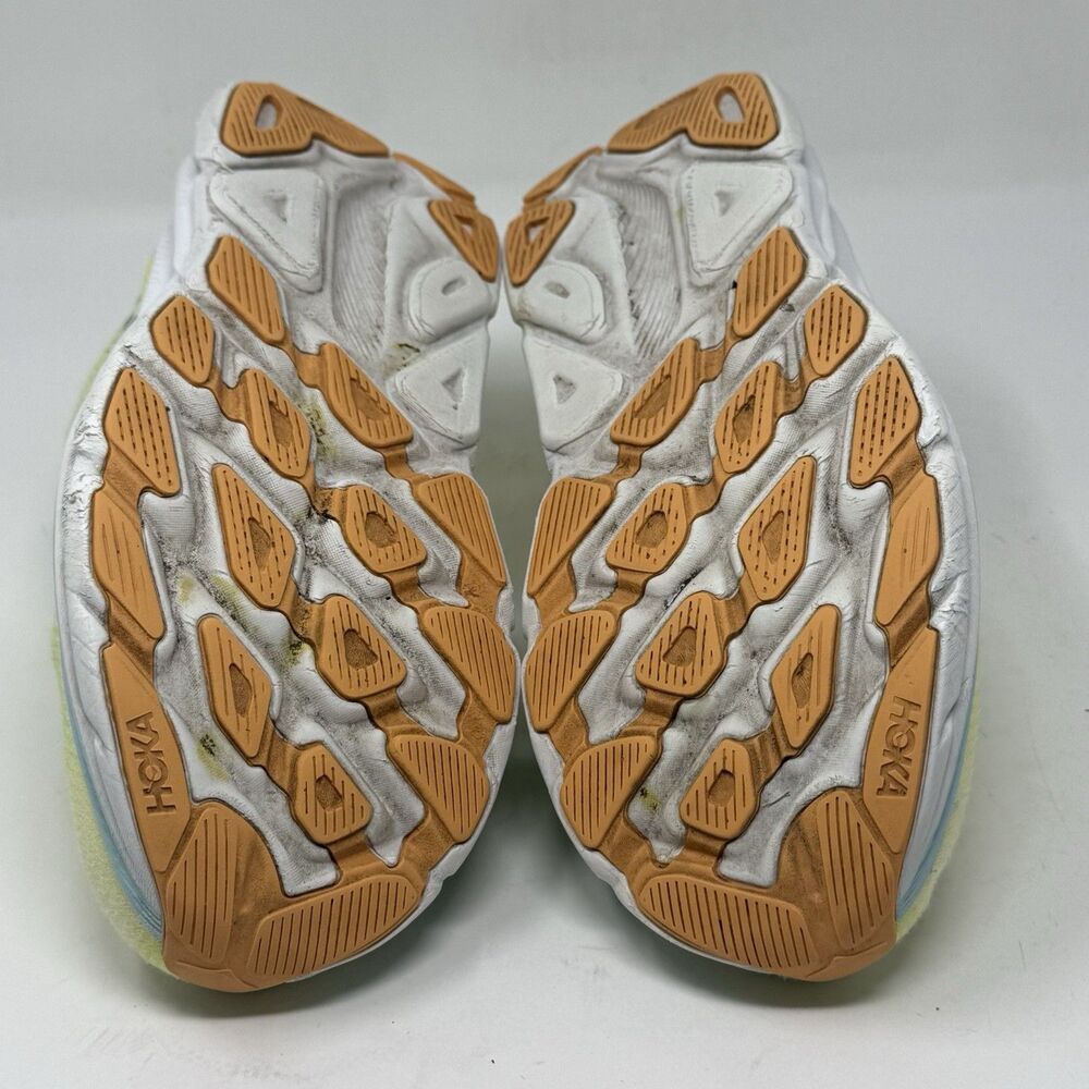 Hoka One One Clifton 9 Womens 9.5 M Yellow Blue Running Walking Shoes Sneakers - Picture 15 of 16